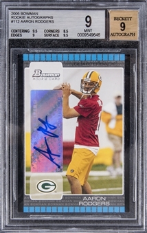 2005 Bowman Rookie Autographs #112 Aaron Rodgers Signed Rookie Card – BGS MINT 9/BGS 9